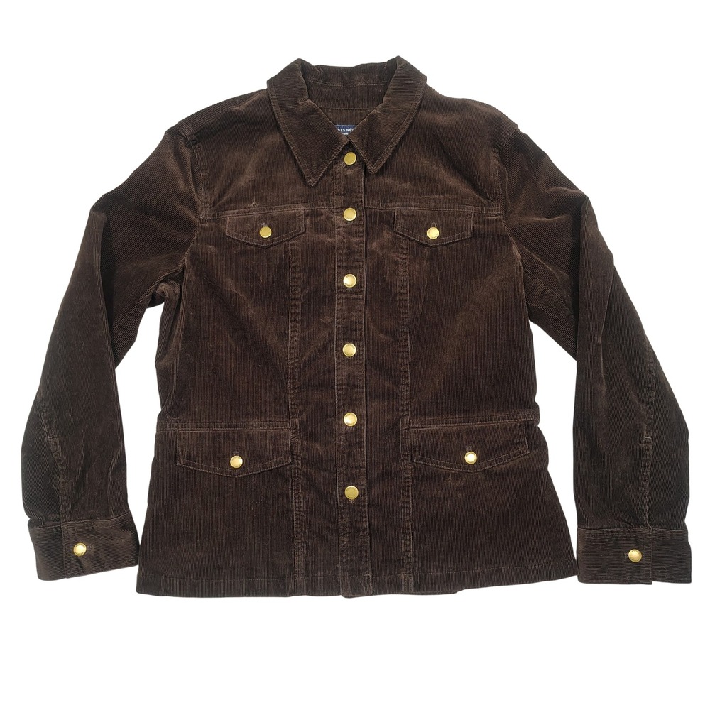 Jones New York Jacket Womens L Corduroy Gold Button Utility Brown Solid 0882
